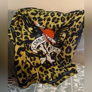 Ed Hardy black Yellow Leopard Print silk scarf nwt